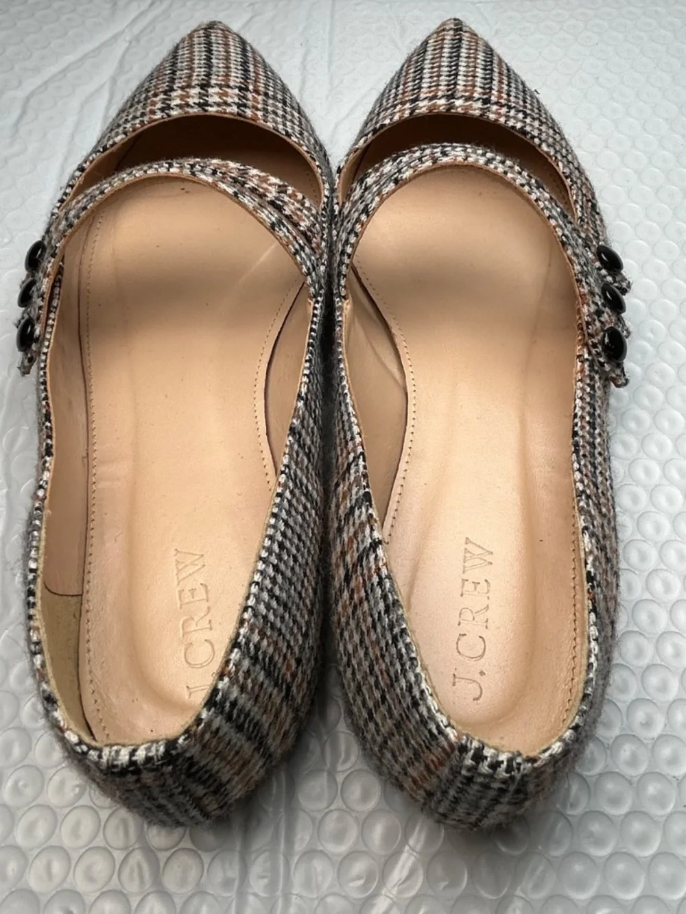 J.Crew Plaid Strappy Pointy Toe Ballet Flats Triple Cross Strap Women's 7.5